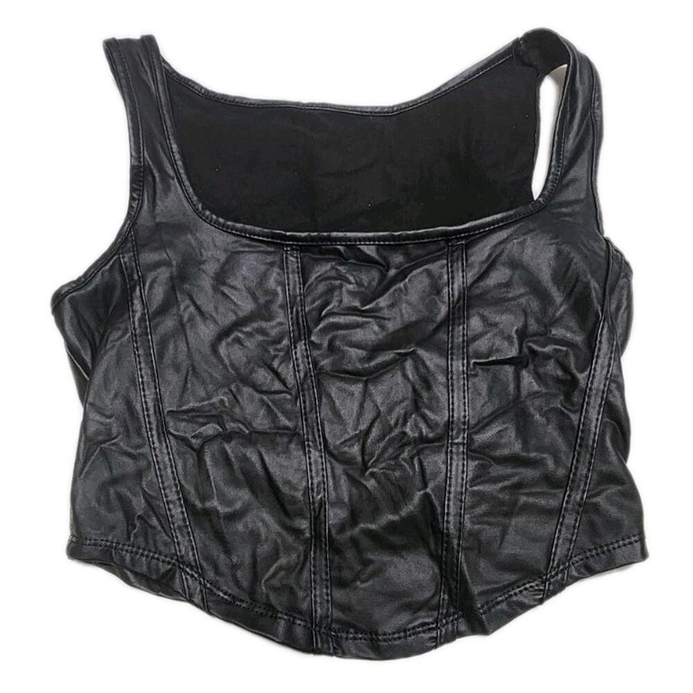 Joocy Babi Black Pleather Cropped Tank Top Women’s Size Small
